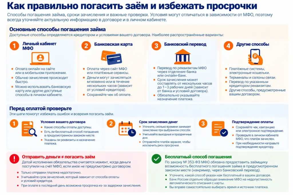 Как погасить микрозайм без просрочки: способы оплаты, сроки зачисления, бесплатное погашение и проверка платежа